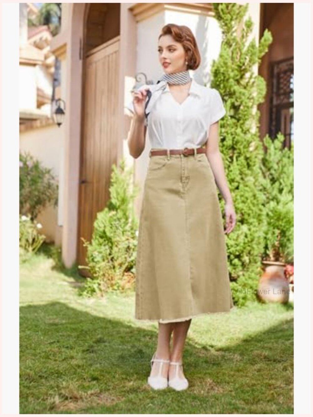 Elastic High Waist Frayed Raw Hem A-Line Maxi Long Jean Skirt with Pockets - Picture 4 of 7